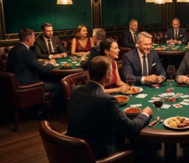 Ekskluzywna poker lounge w ADSIGHT LTD – strefa card room z zielonym suknem, skórzanymi fotelami i nastrojowym światłem