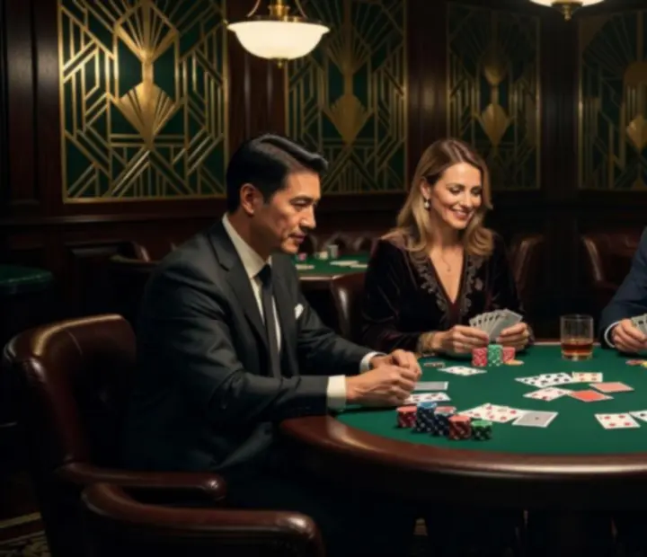 Kameralne spotkanie przy pokerowym stole w eleganckim card roomie