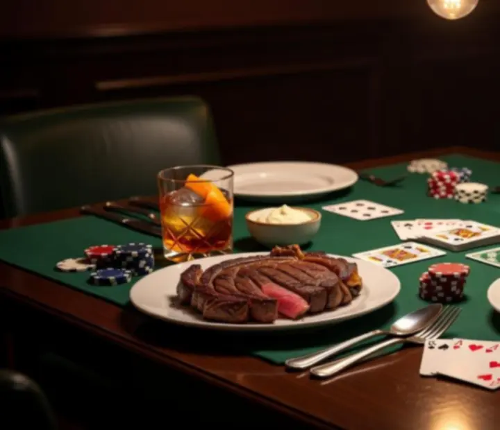 Kolacja z polskimi i europejskimi daniami serwowana przy pokerowym stole