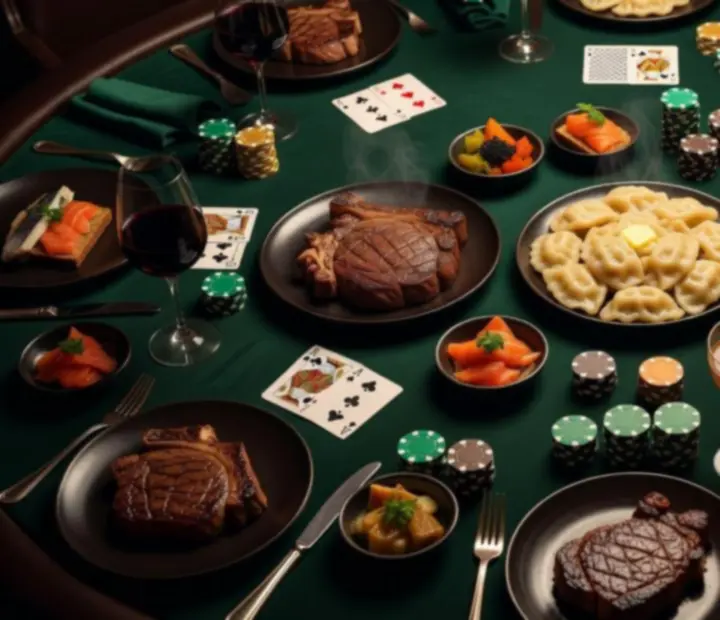 Polskie i europejskie dania obok stołu pokerowego w restauracji ADSIGHT LTD
