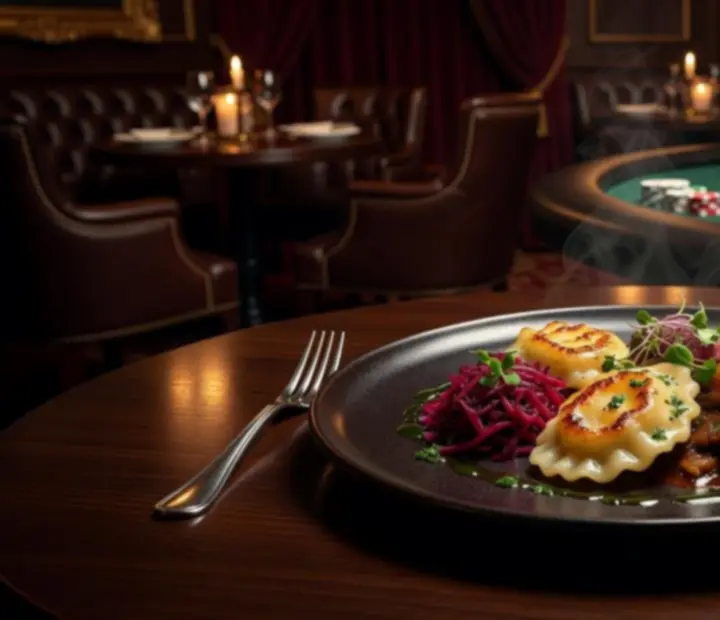 Wykwintne danie kuchni polsko-europejskiej serwowane w wieczornej, nastrojowej restauracji