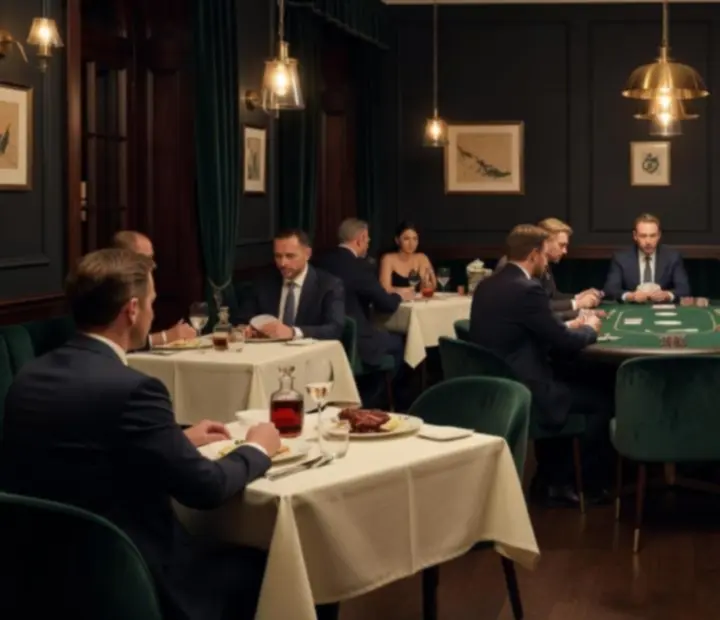 Elegancka restauracja z pokerowym stołem pokrytym zielonym suknem